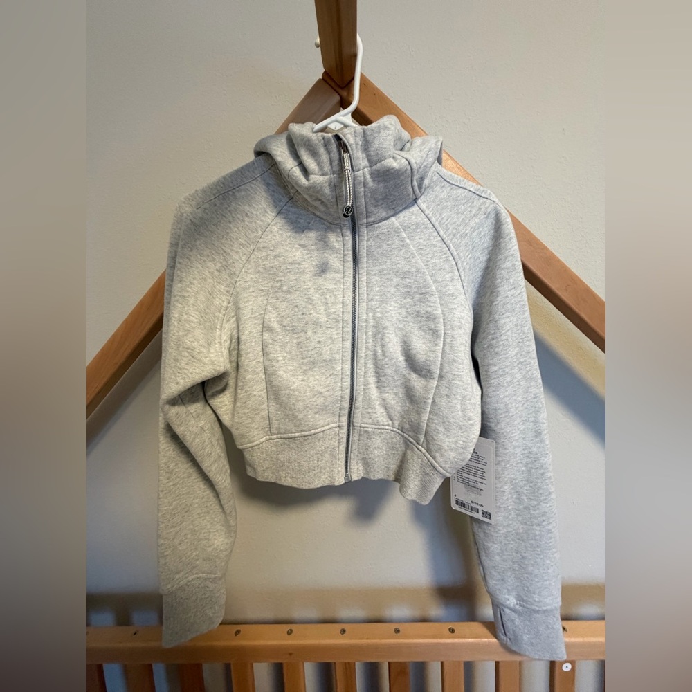 lululemon Scuba Cropped Full-Zip Hoodie Heathered Core Ultra Light Grey 6 - Picture 2 of 5